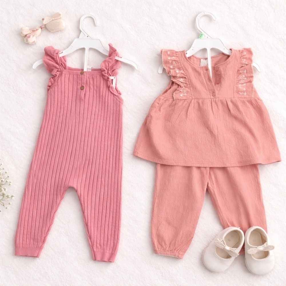 H&M Dusty Rose Ribbed Girls Romper Set